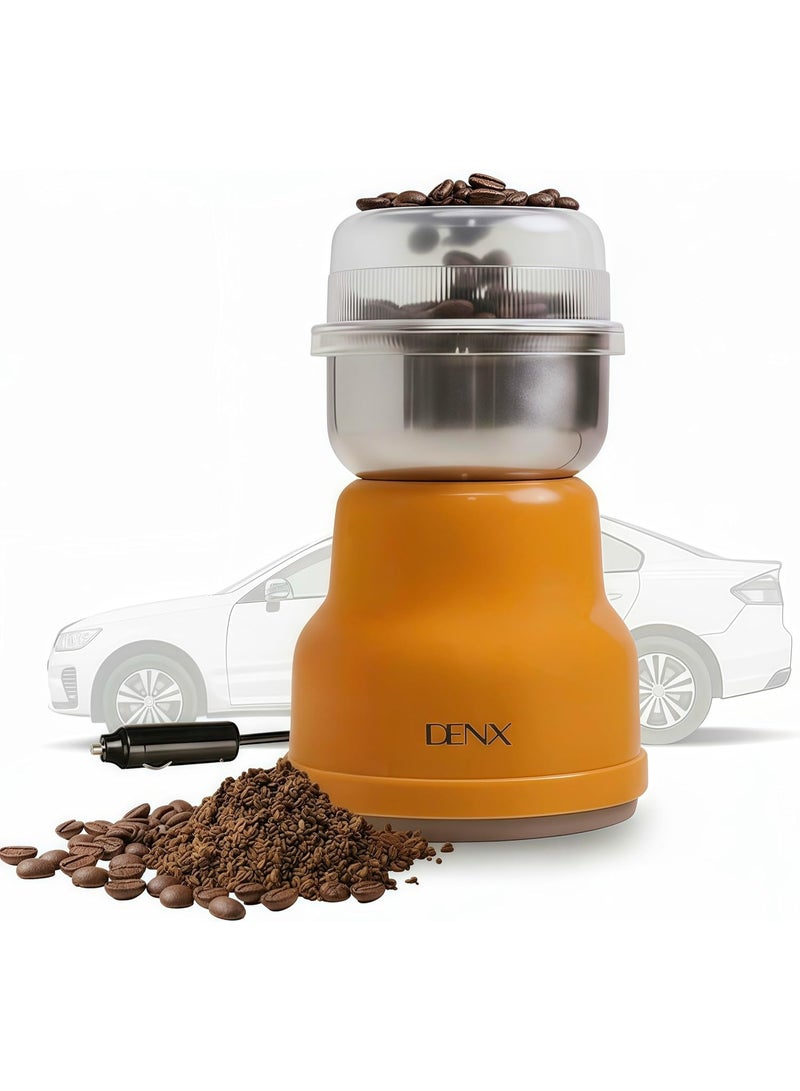 DENX DX4201 Electric Coffee & Spice Grinder, 12V Portable Vehicle Use, 120W Motor with Stainless Steel Blades, 80g Capacity, Multipurpose Travel Mihbaj for Coffee Beans, Herbs, Nuts, Seeds, Spices, - Image 1